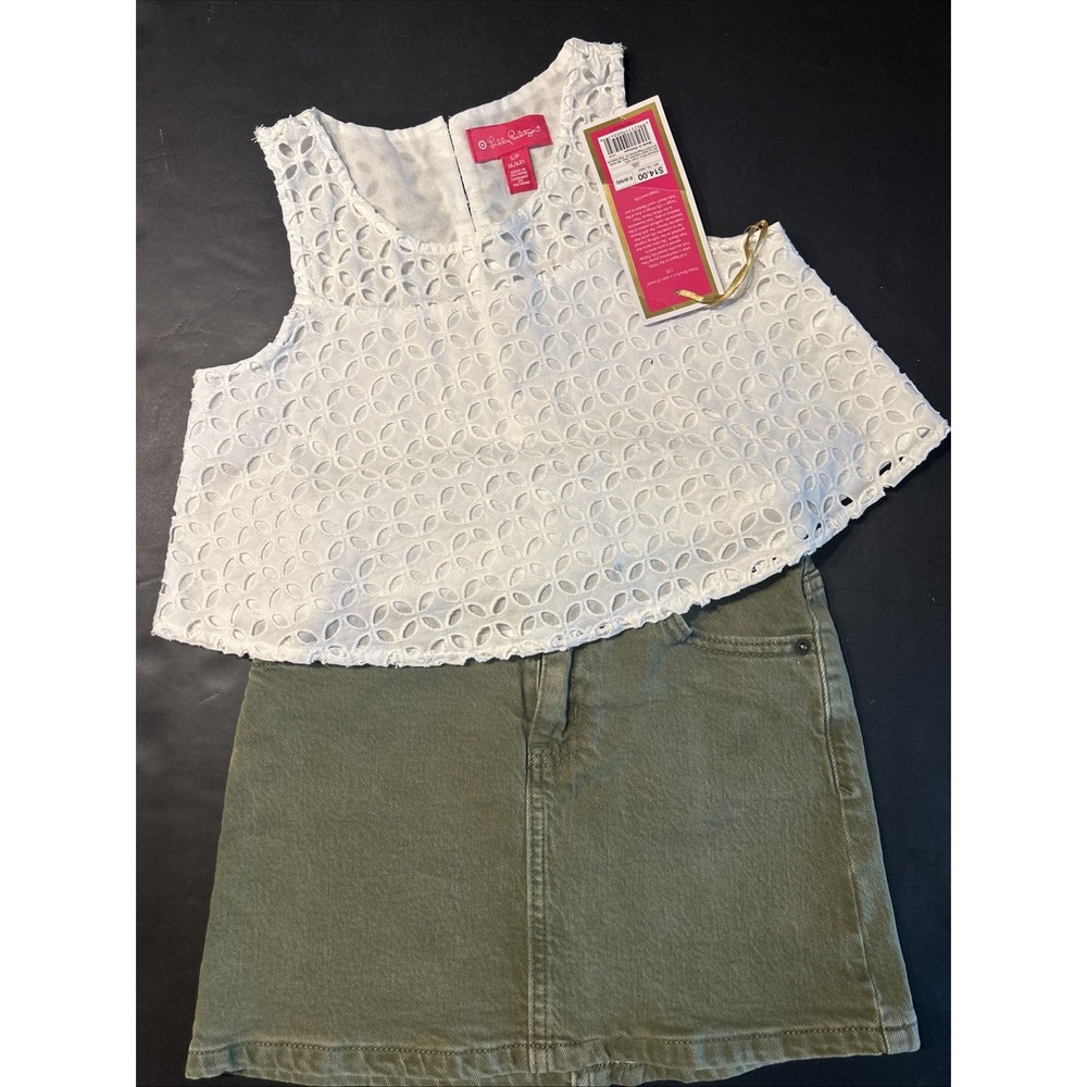Lily Pulitzer Girls Eyelet Top Cat & Jack Green Denim Skirt Lot Of 2 Size SM 6-7